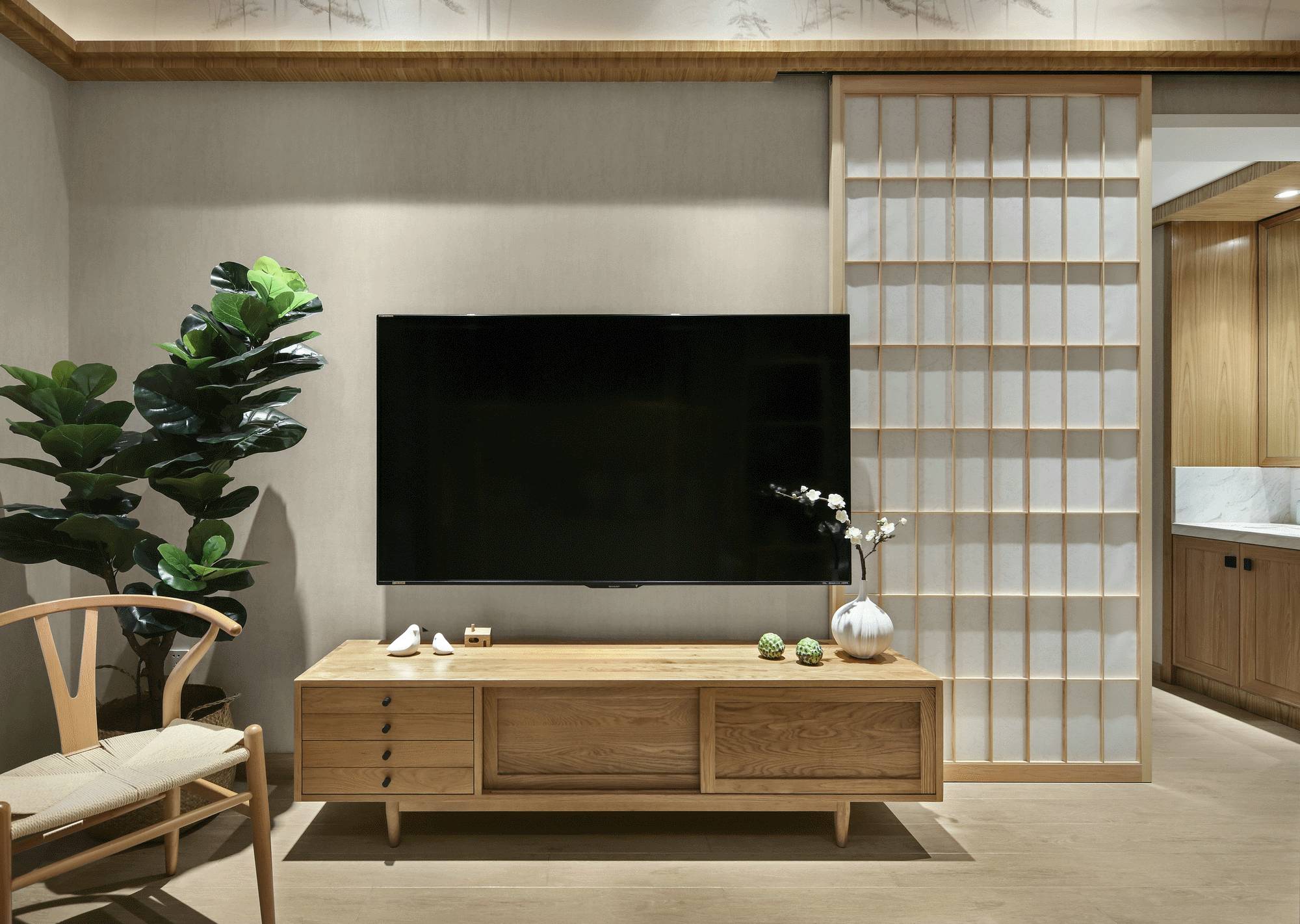 日式簡約風(fēng)格家裝設(shè)計(jì)室內(nèi)裝修效果圖-客廳電視背景墻